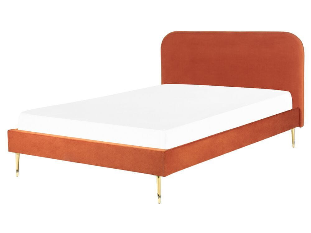 Beliani Zamatová posteľ 160 x 200 cm oranžová FLAYAT